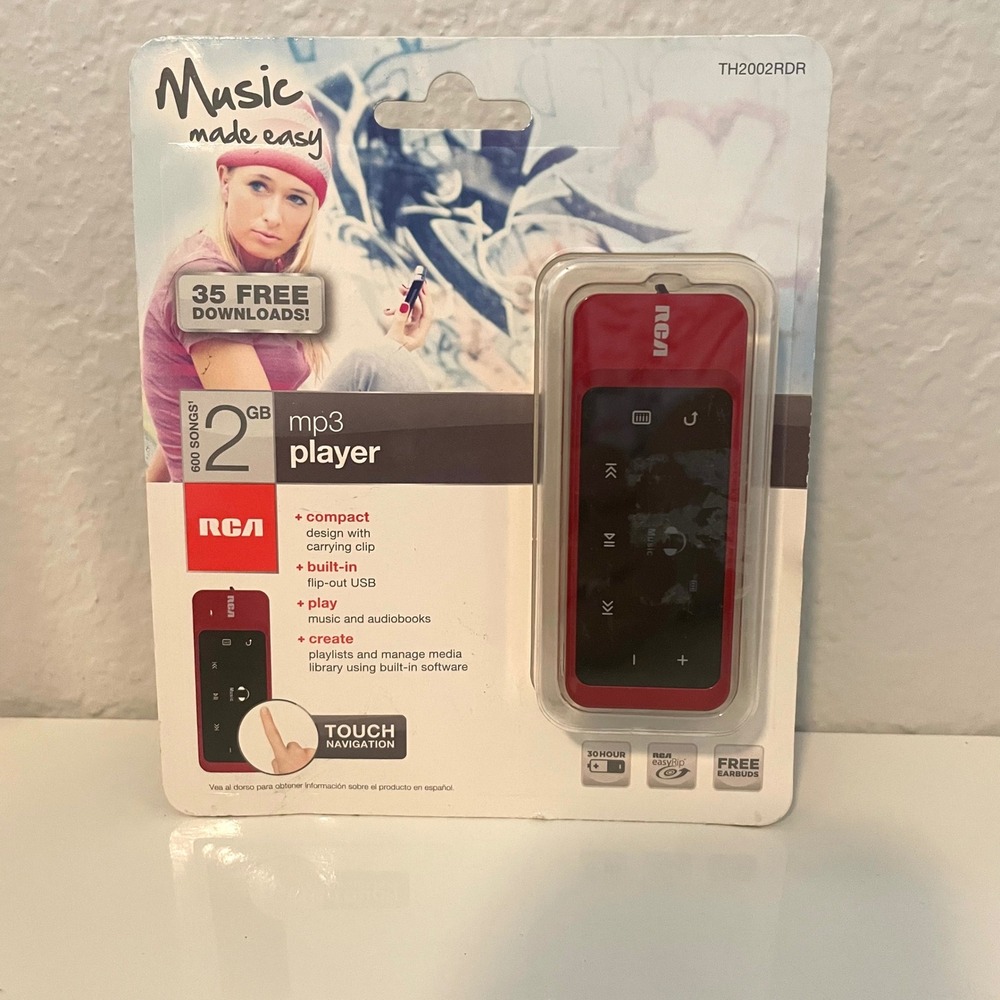 RCA 2GB MP3 Player Red Touch Navigation Built-in USB Flip-out TH2002RDR NEW
